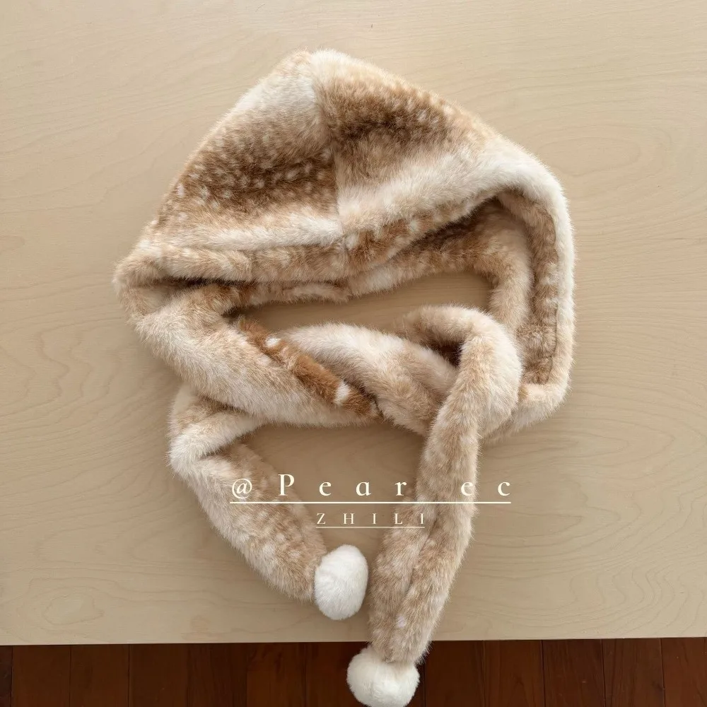 

Cute Keep Warm Winter Hooded Scarfs Thickened Neck Protection Women's Scarf breathable Furry Hat for Women