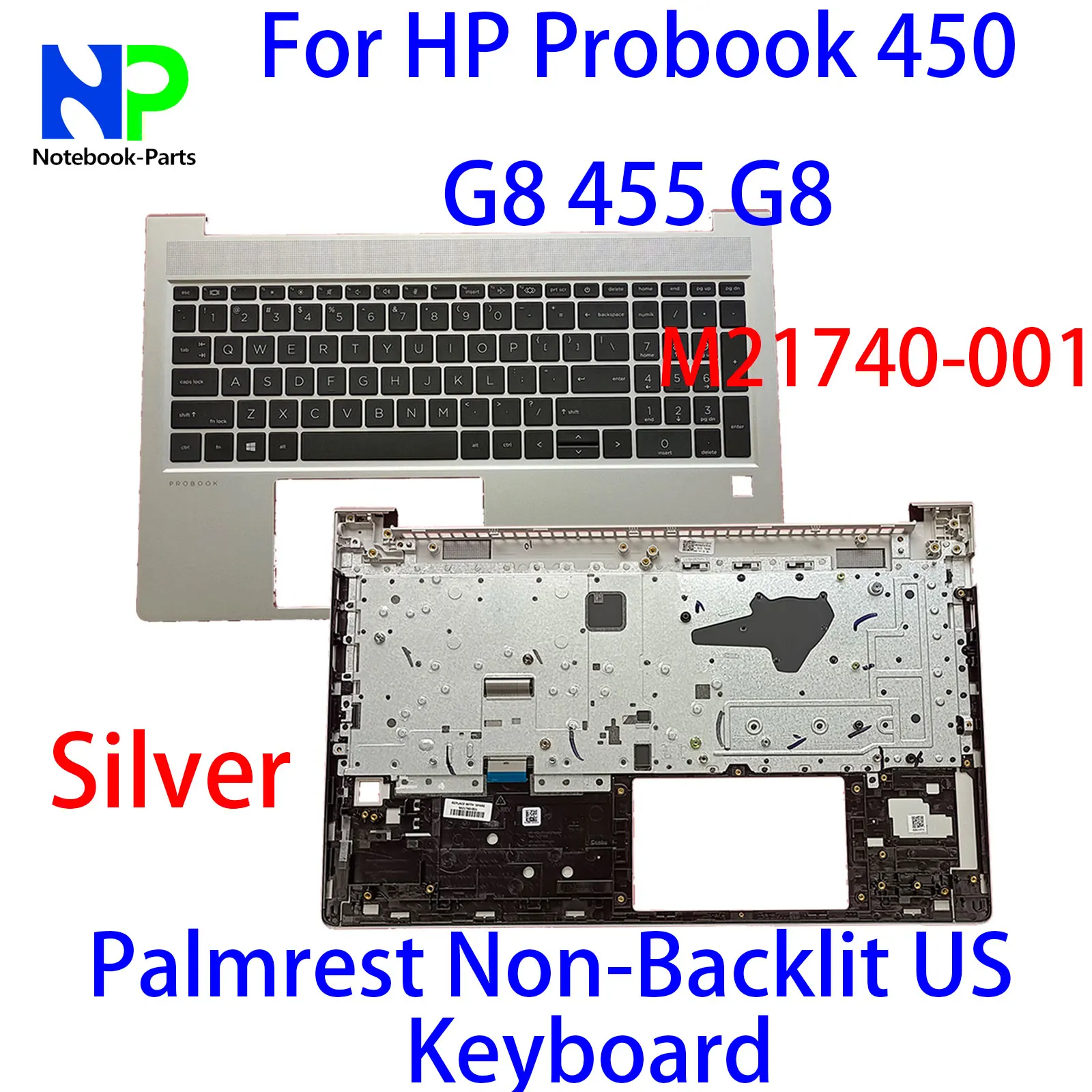 

Original New Top Cover For HP Probook 450 G8 455 G8 15.6" Palmrest Non-Backlit US Keyboard Silver M21740-001