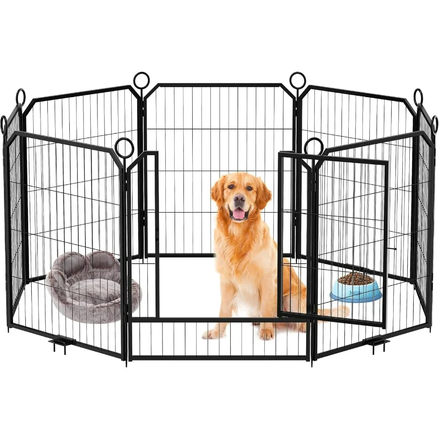 24 32 40 Inch Height Heavy Duty Folding Indoor Outdoor AntiRust Dog Exercise Fence with Door for Large Medium Small Dogs 8 Pane