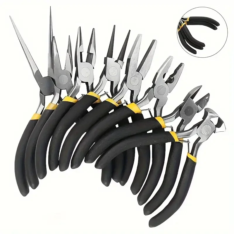 1Pcs Portable Durable Carbon Steel Forging Jewellery Pliers Light Weight Mini Pliers Hand Tools Round Flat Long Nose Pliers