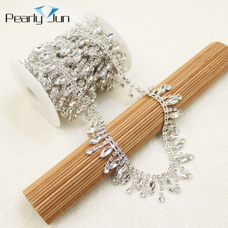 1/5 yards 3cm Drop AB Color Rhinestone Trim Silver Crystal Gold Chain For Clothing Decoration Shoes Bag DIY Accessories ML057