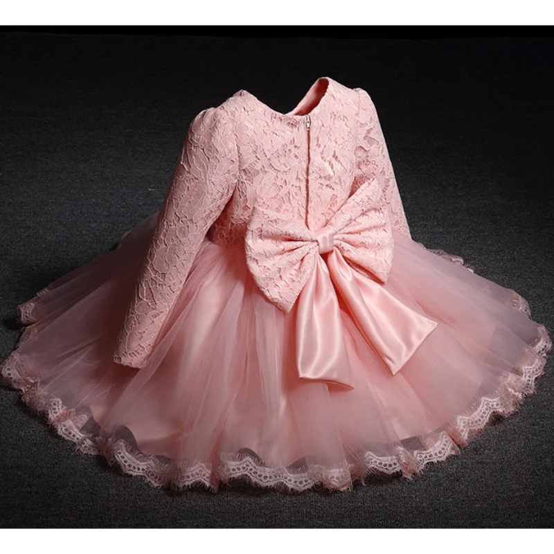 2-10Y Kids Knee-Length Flower Girl Dress Lace Tulle Tiered Formal Prom Gown Beading Appliques Bow Performance Dresses