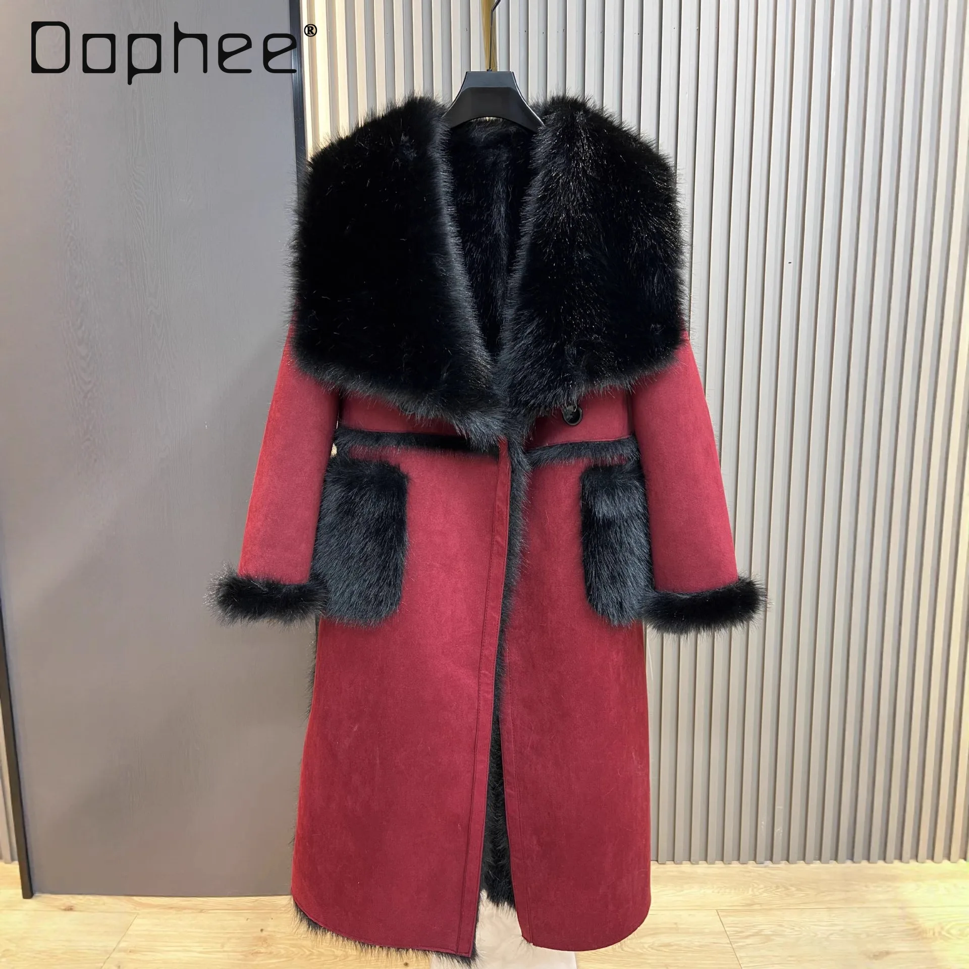

Suede Sheepskin Women's Winter New Faux Fur Long Thickened Belted Coat Elegant Casual Warm Overcoat Faux Fur Coat