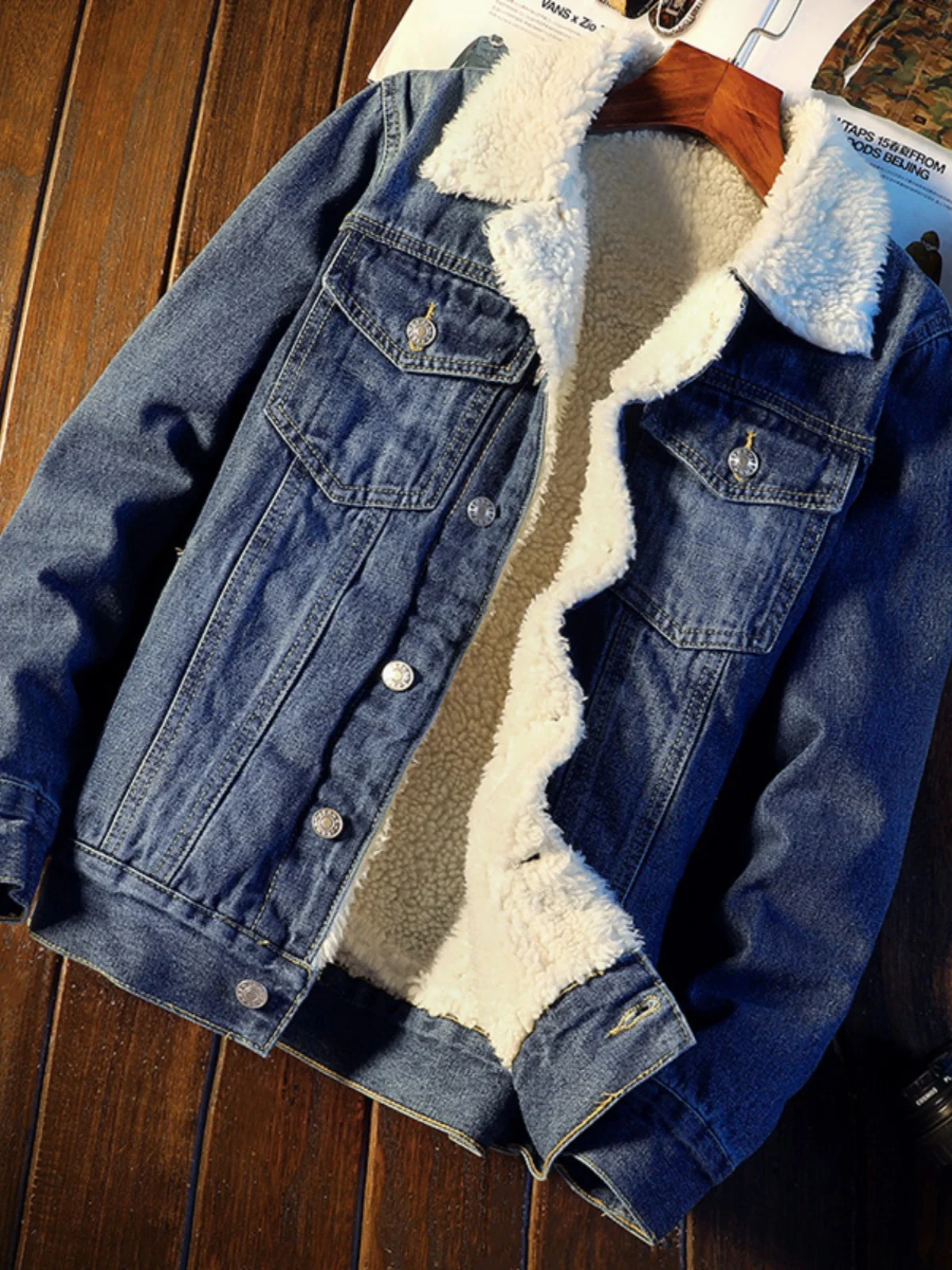 الرجعية Thiened Fce اصطف الدنيم Jaet للرجال معطف الشتاء الدافئ مع الفراء طوق الشباب Faion ملابس خارجية القطن Jaet #3