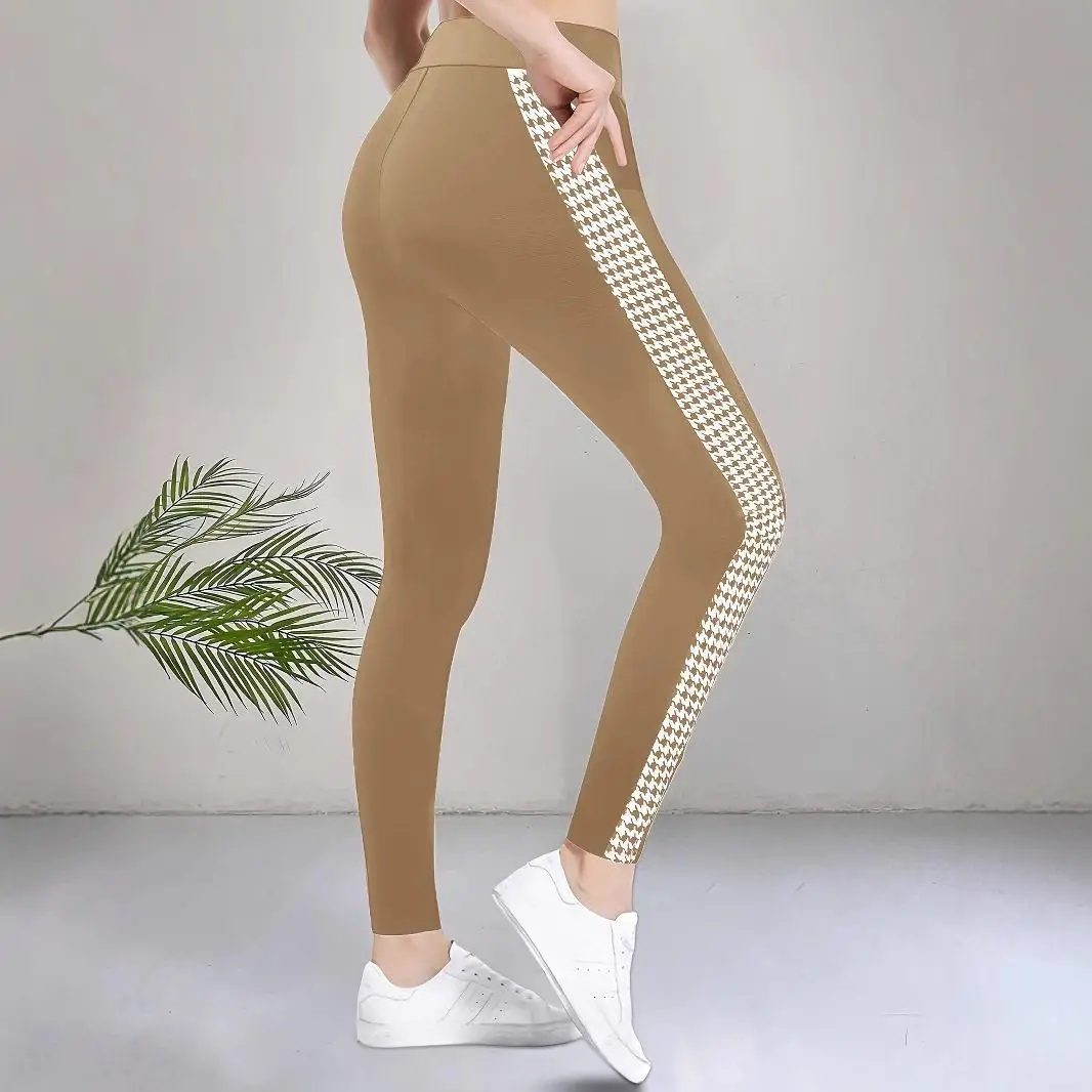 Cross-Border Women's Tight Fit Printed Casual Pants Elastic Waist Long Trousers High Waist Knitted Fabric Universal Size