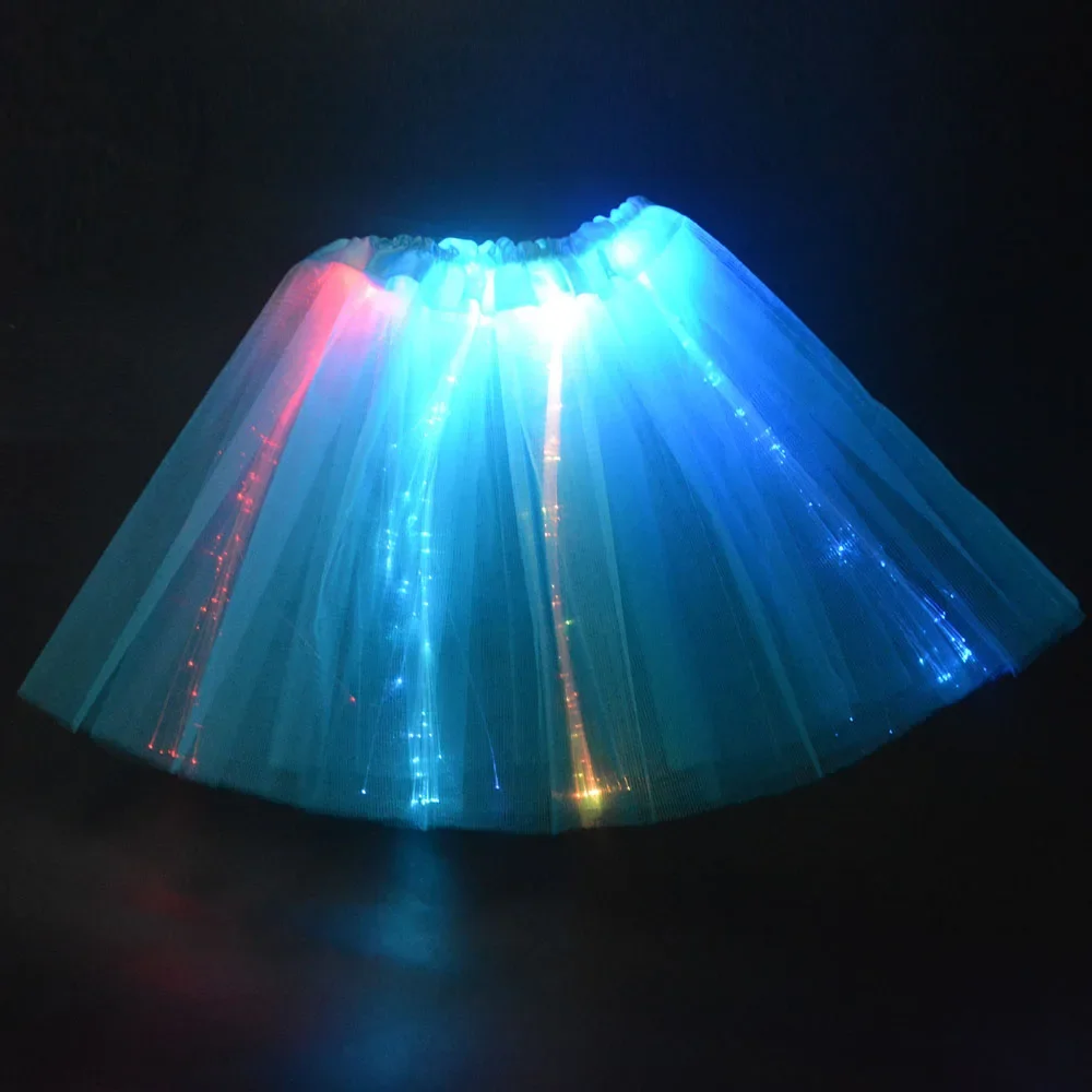 Women Girl LED Light Tulle Optical Fiber Tutu Skirt Fairy Costume Birthday Gift Glow Party Wedding Festival Halloween Christmas