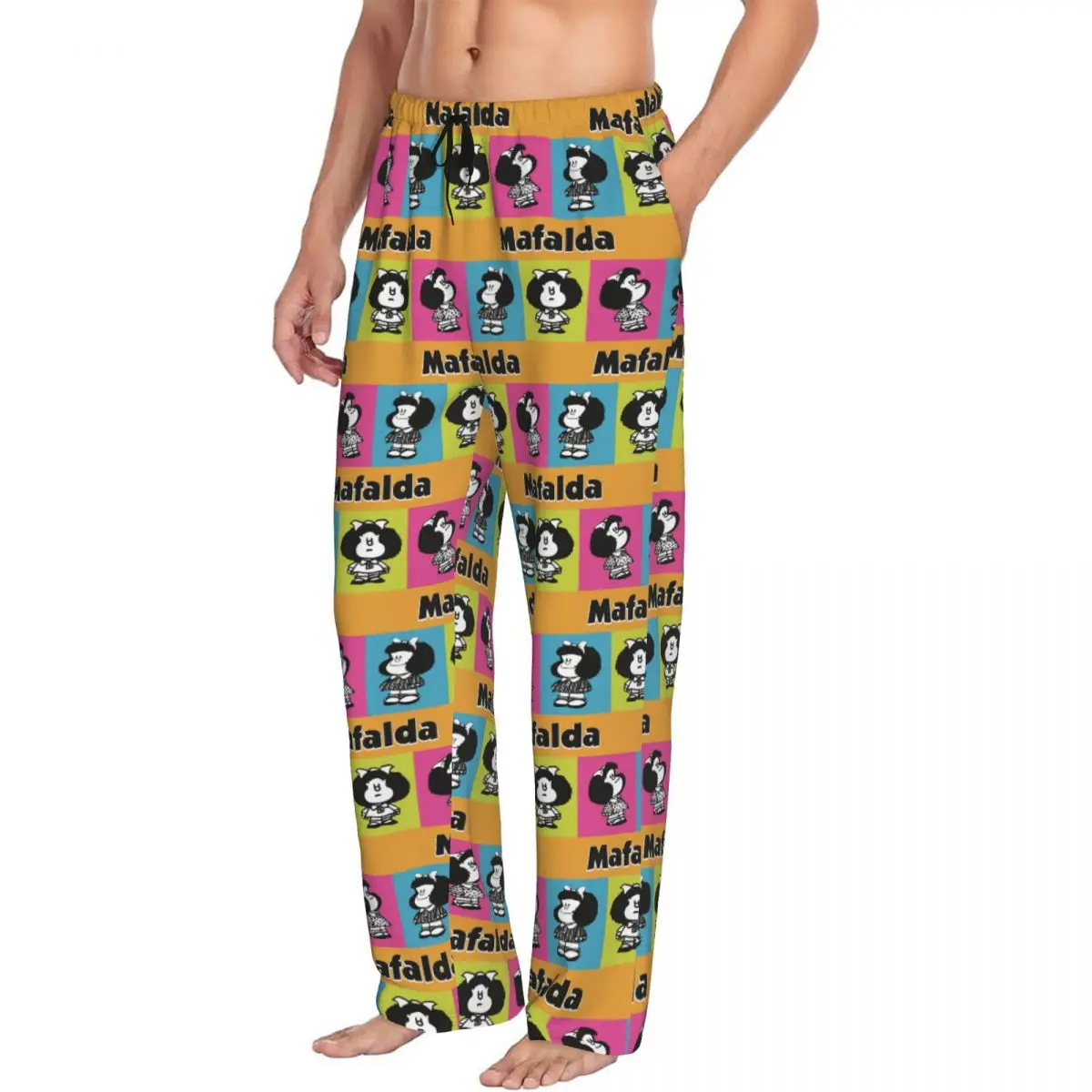 Custom Mafaldas Quino Cartoon Pajama Pants Men's Lounge Sleep Drawstring Sleepwear Bottoms with Pockets