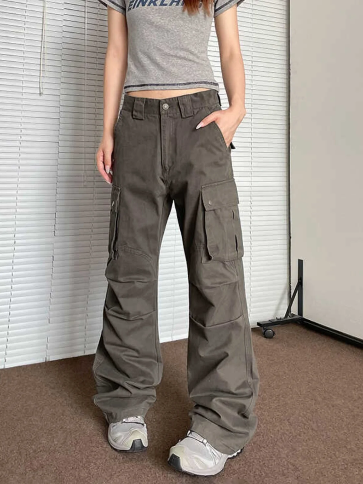 

Американские ретро-брюки с плиссировкой, женские свободные повседневные длинные брюки, уличный стиль, слегка расклешенные, молодежные, Vitali