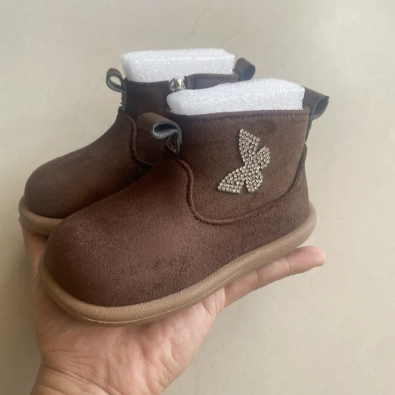 الأطفال الشتاء الخريف الثلوج الأحذية الدافئة حجر الراين القوس لطيف الاطفال الجلد المدبوغ أحذية للفتيات حذاء أنيق المطاط وحيد حجم 1-6 سنوات #6