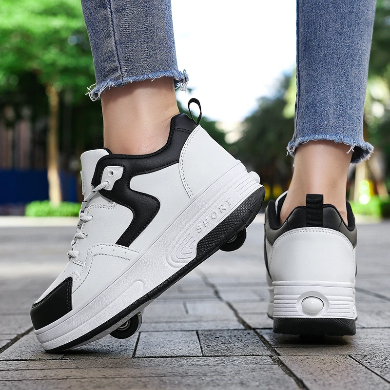 2026 Roller Skate Shoes Walking Shoes With 2 wheels Children Boys Girls Student Sports Pulleys Walking Shoes Kids Sneakers Gifts