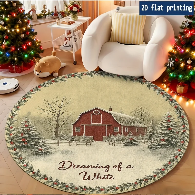 Moonlit Xmas Reindeer Sleigh Round Floor Mat for Bedroom Living Room Chair Entry Decor Rug Keepsake Non Slip Mat Christmas gift
