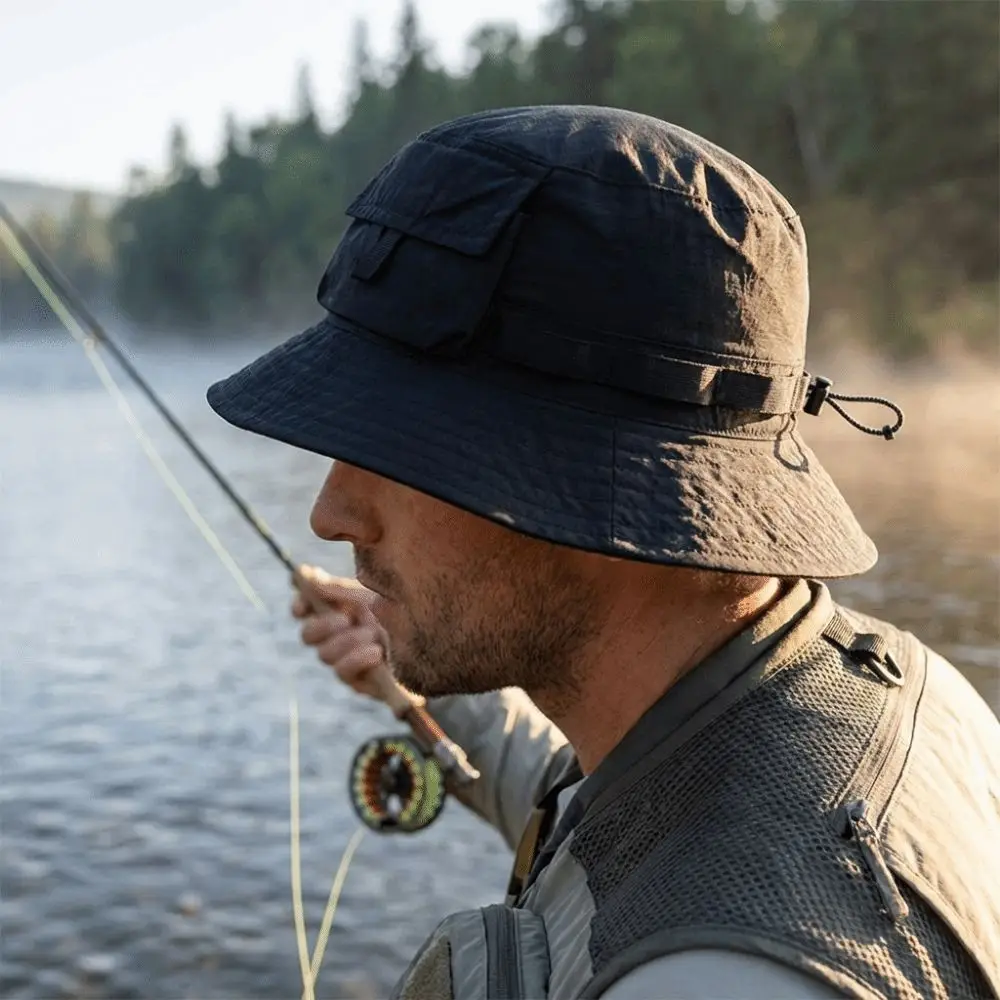 Anti-UV Foldable Bucket Hat Breathable With Storage Bag Waterproof Sun Hat Pocket Design Polyester Sun Protection Hat Outdoor