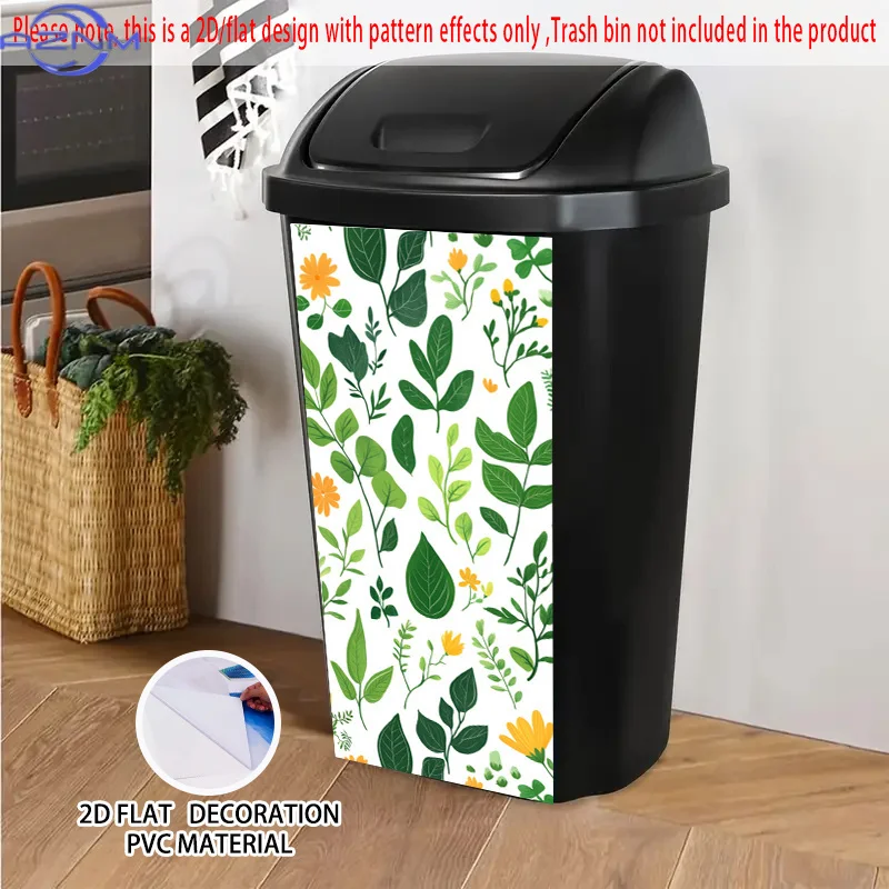 1pc Green Leaves & Yellow Flowers Self-Adhesive Decorative Sticker - .01x cm PVC Art Deco Style for Dustbins, Walls, Kitchen D