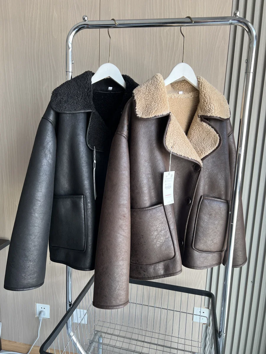 2026 autumn new European and American style women's fashionable casual temperament lapel button double-sided jacket