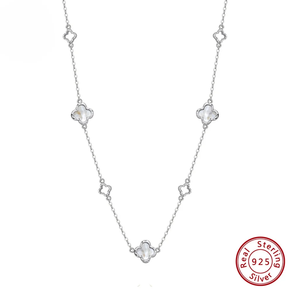 

925 sterling silver hollow clover luxury chain necklace, banquet party gift, silver four-leaf clover neck jewelry gift