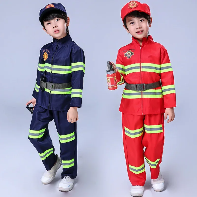 ألعاب تنكرية لرجل الإطفاء للأطفال مع ملحقات كاملة لحفلات أعياد الميلاد والهالوين للأولاد والبنات باللون الأزرق الداكن #2