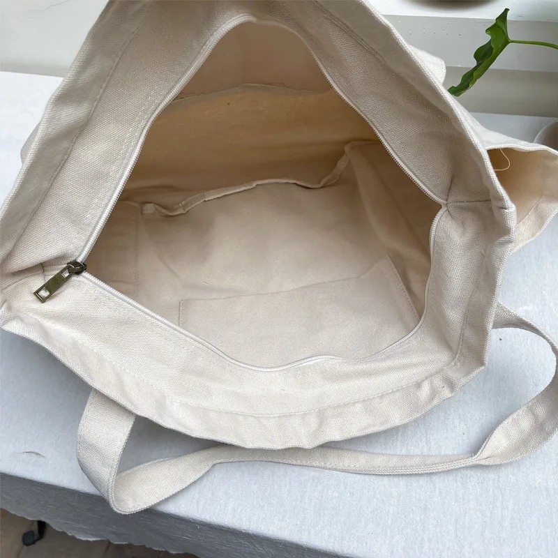 Spacious Canvas Tote Bag for Women Durable Multi-Pocket Shoulder Bag with Zipper Closure for Work School Daily