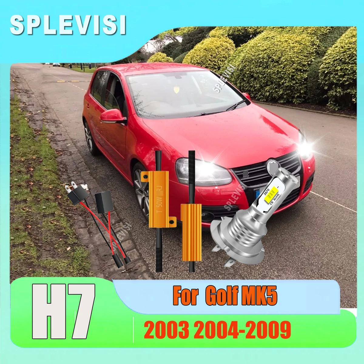 

9-16v LED H7 White Headlight Bubls Error Canceler Filter Lighting Kit For VW Golf MK5 2003 2004 2005 2006 2007 2008 2009