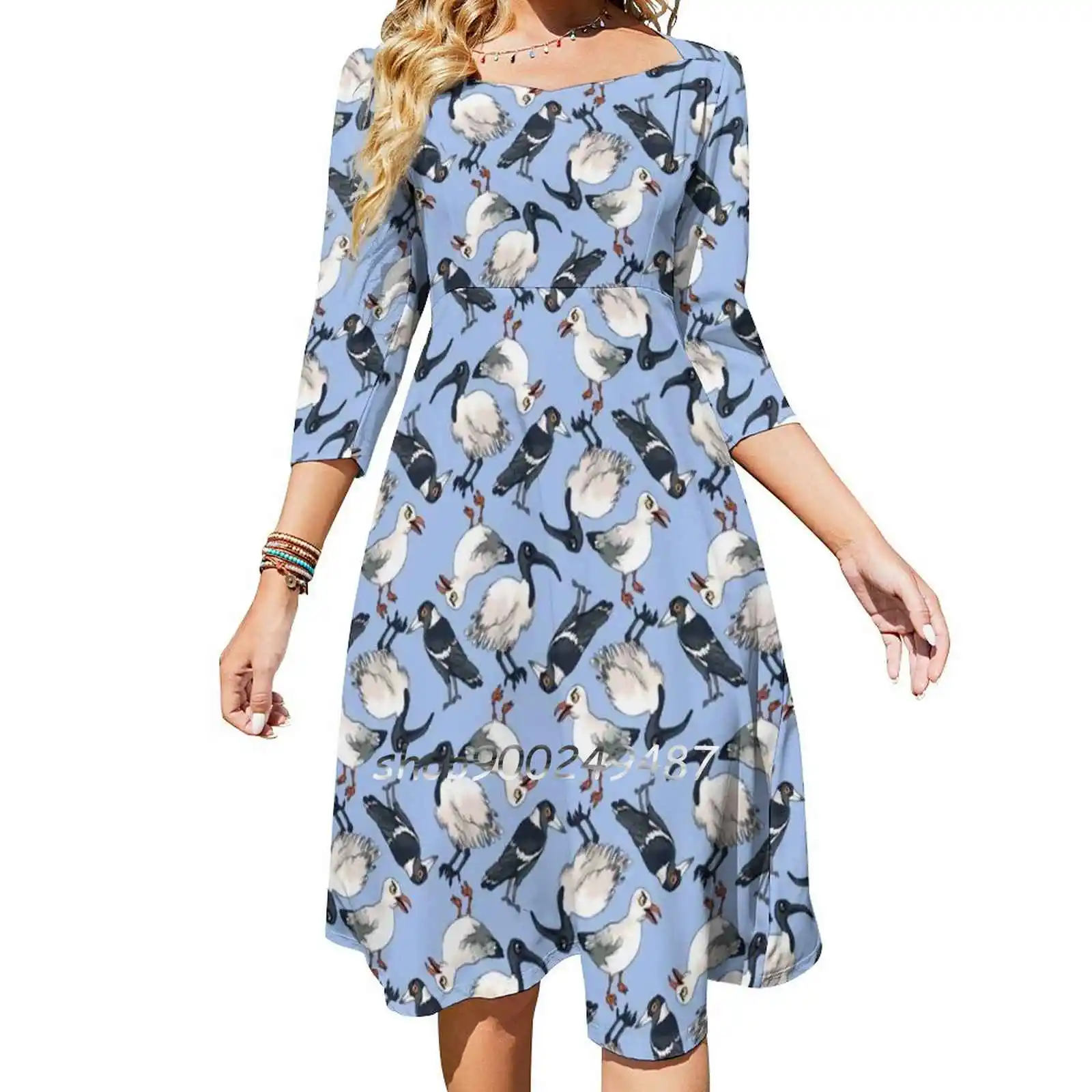 Everyone'S Favourite Australian Birds Square Neck Dress Sweet Summer Dress Women Elegant Halter Print Dress Bin Chicken