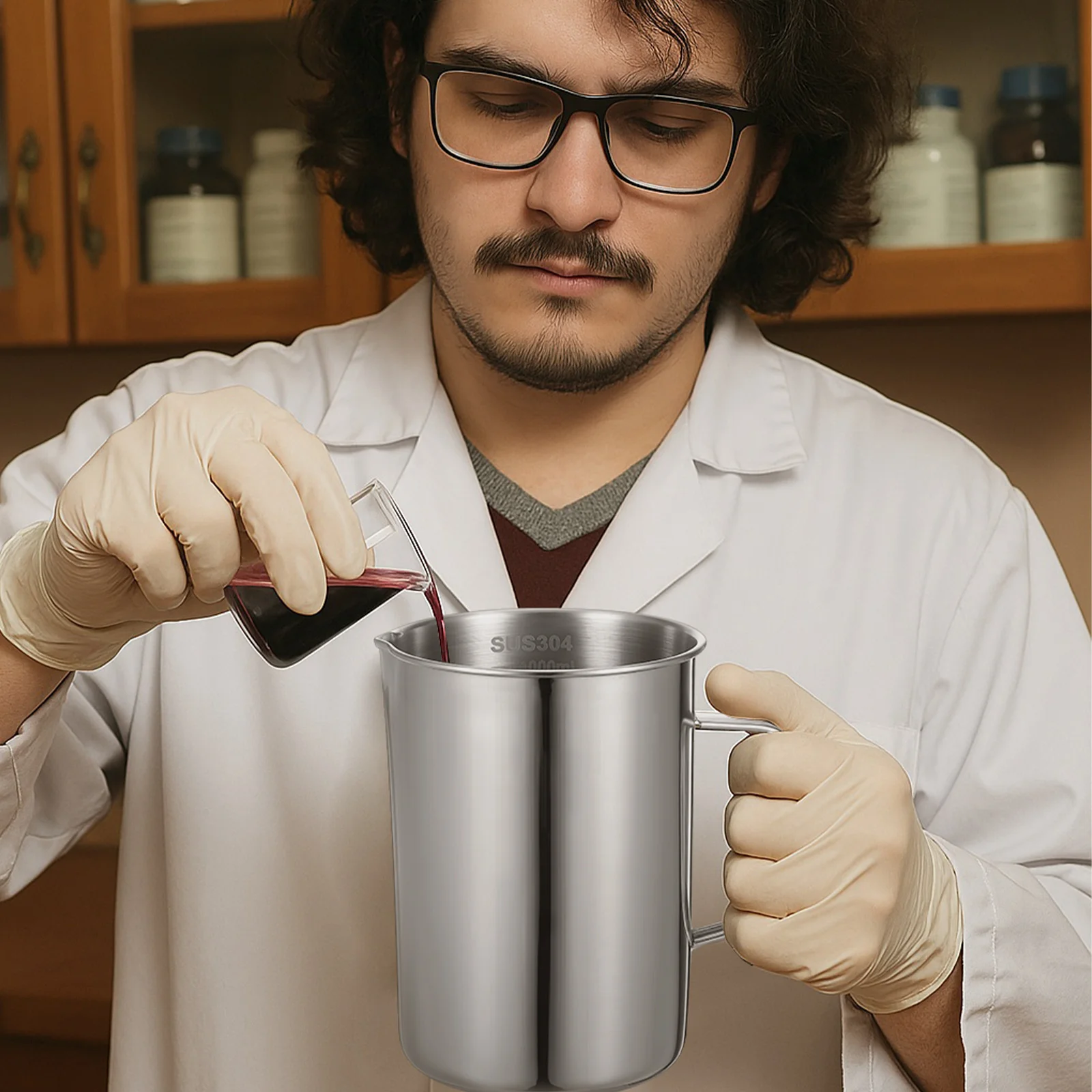 Labor-Edelstahl-Messbecher, 1000 ml, leichter, rostfreier Becher für wissenschaftliche Forschung, Chemie