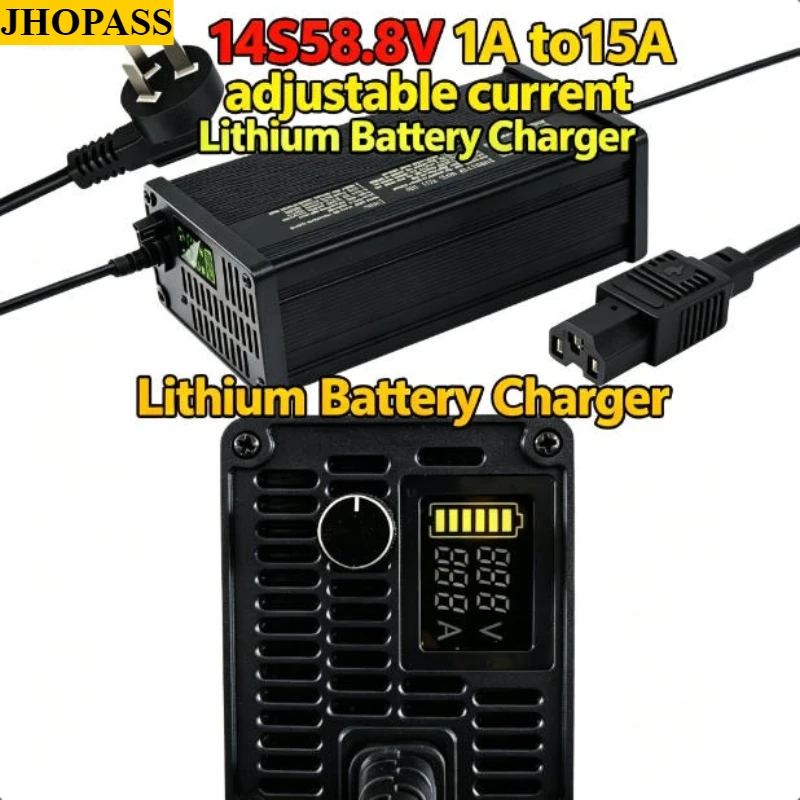 14S Smart Adjustable Current 220V LCD 58.8V 1A to 15A  LiFePO4 Lithium Charger Forklift truck Floor scrubber UK US EU AU Plug