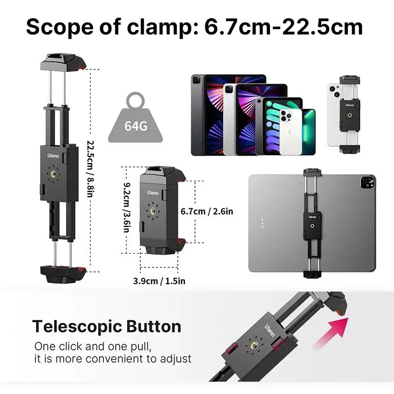 Ulanzi supporto per treppiede universale per Tablet supporto per telefono con scarpa fredda per iPhone iPad Air Pro tiro verticale orizzontale