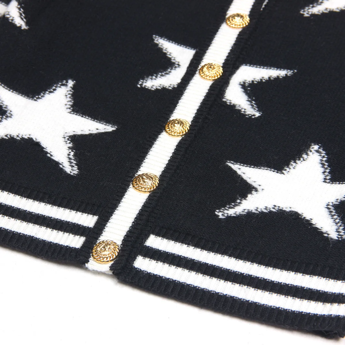 high quality long sleeves gold buttons sweaters for women spring autumn o neck cropped cardigan female black knitwear women