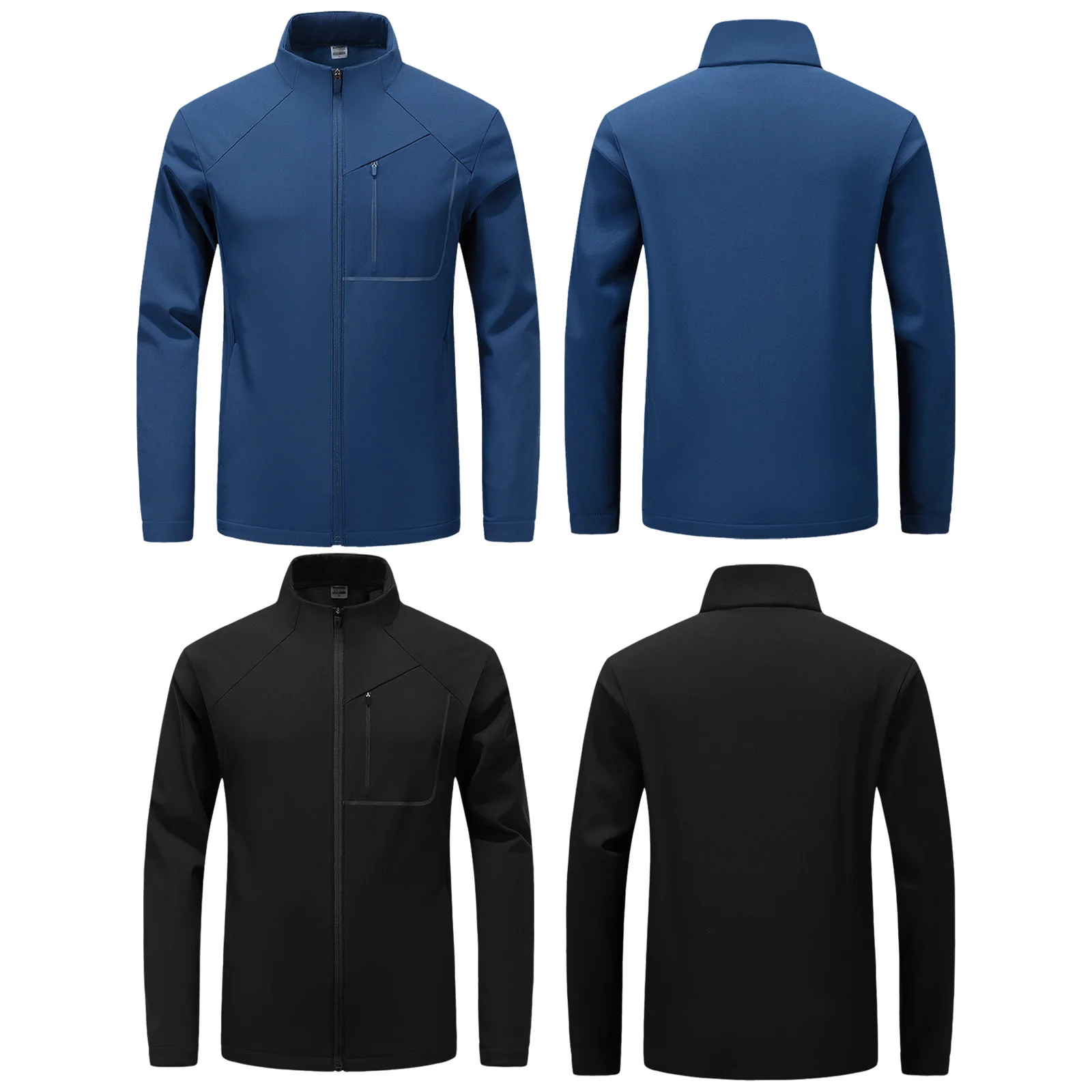 #M-6XL Men Fleece-Lined Water Resistant Golf Jacket Stand Collar Long Sleeve Zipper Athletic Coat Outerwear with Zip-Up Pockets