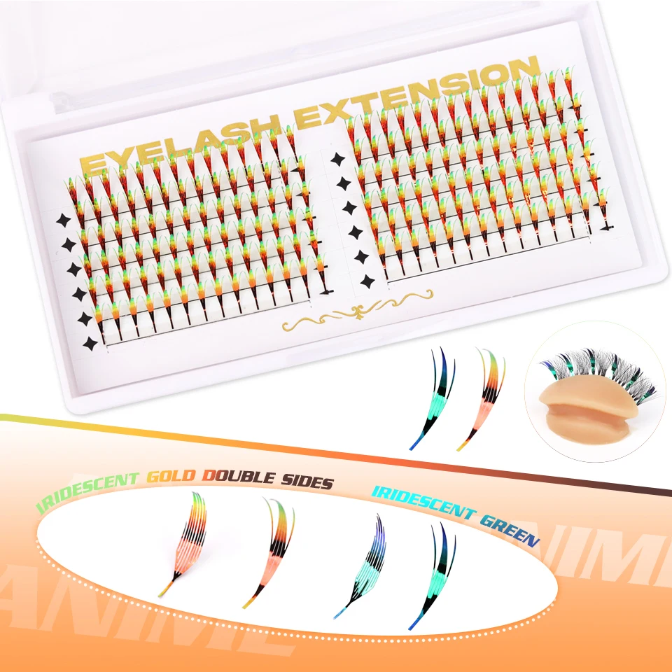 

RUJADE Aurora Anime Premade Fan Eyelash Extension Easy to graft Comic Spire Feather Shape 3D Eyelashes Makeup Colorful Christmas