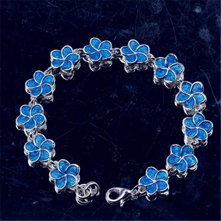 Cute Silver Plated Imitation Opal Accessory Rose Flower Charm Handmade Women Wrap Bracelet Jewelry