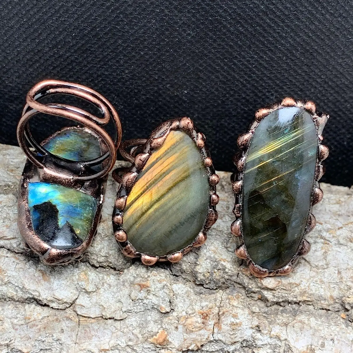 

YEEVAA Natural Amphibole Adjustable Open Ring Healing Crystal Stone Gemstone Bronze Plated Handmade Jewelry Gift