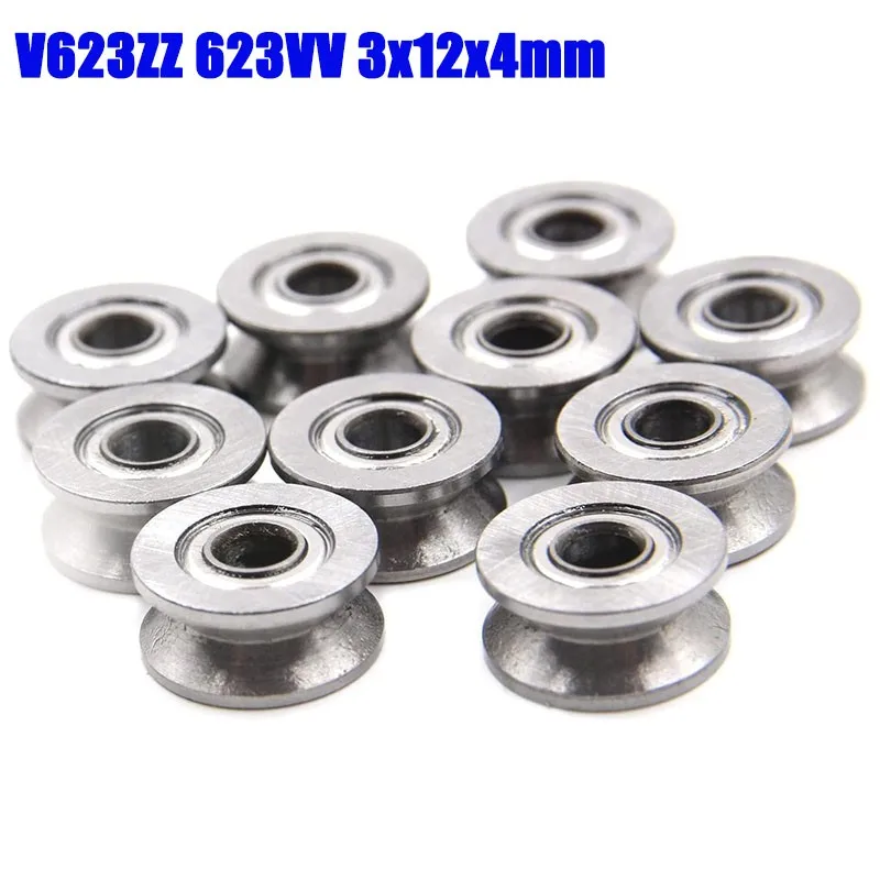 10/20pcs V623ZZ 623VV 3x12x4mm V Groove Ball Bearings Pulley Deep V Groove Guide Pulley Rail Ball Bearings Wheel Pulley bearings