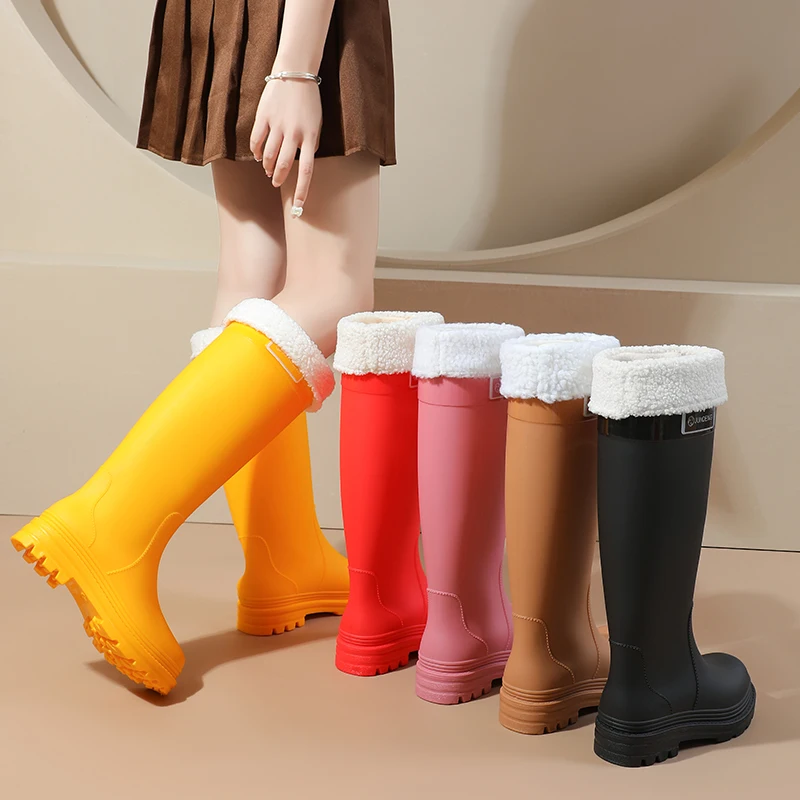 

Женские высокие резиновые сапоги на подкладке Fce, съемные кухонные тапочки, противоскользящие Thi Bot Rubber oes, удобная одежда