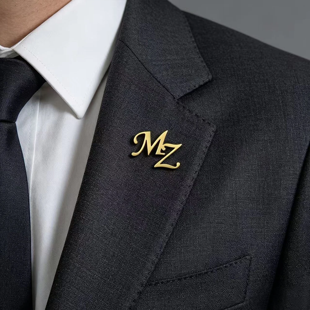 Customized Initial Letter Brooch Fashion Stainless Steel Customized Initial Letter Brooch Personalized Men's Jewelry Gift