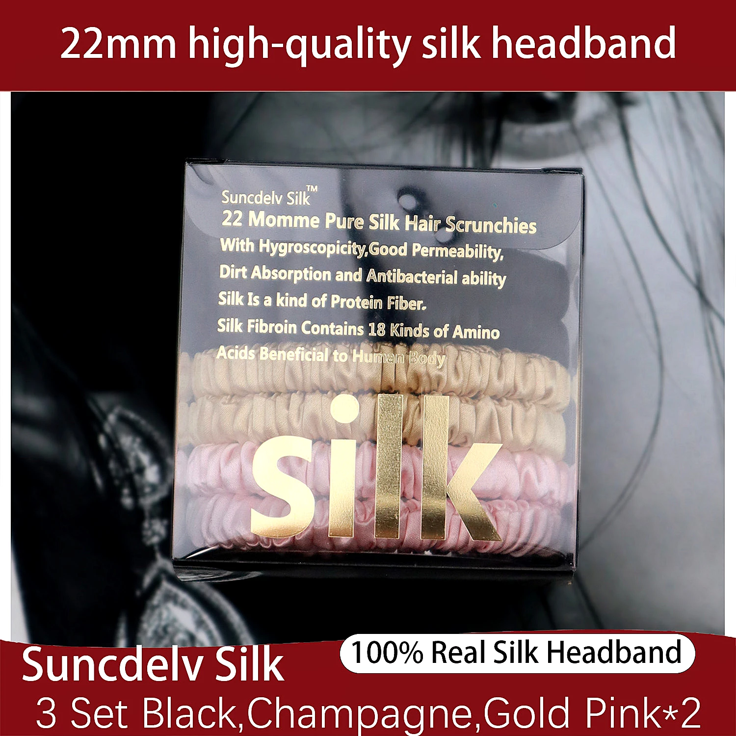 

2/6-Piece Suncdelv SliK 100% pure silk hair loop, high-quality women's large hair cord (22mm), hair accessories