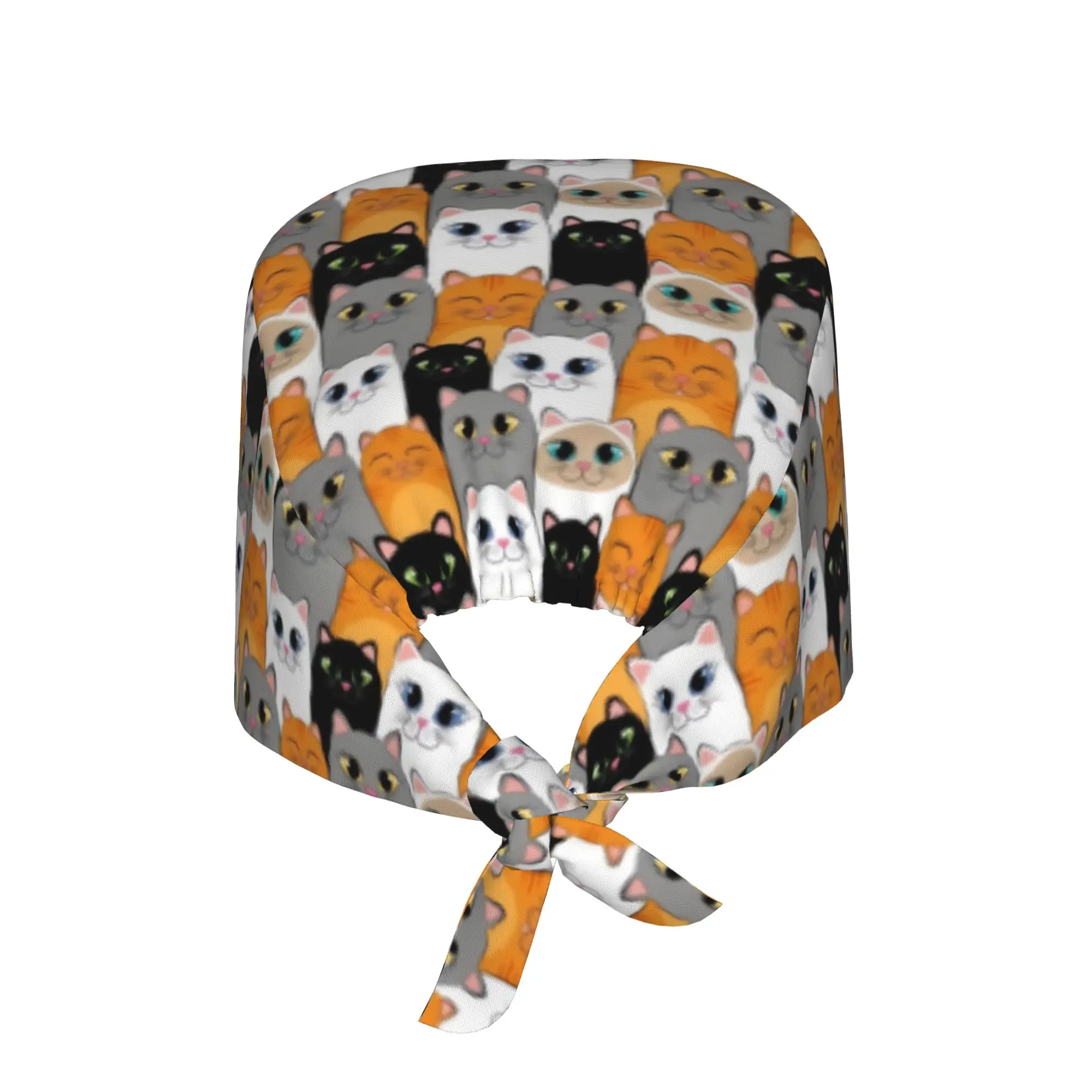 Cat Seamless Pattern Colourful Creative  Medical Staff Scrubs Hat Men Women  For Chef Hat Scrub Caps