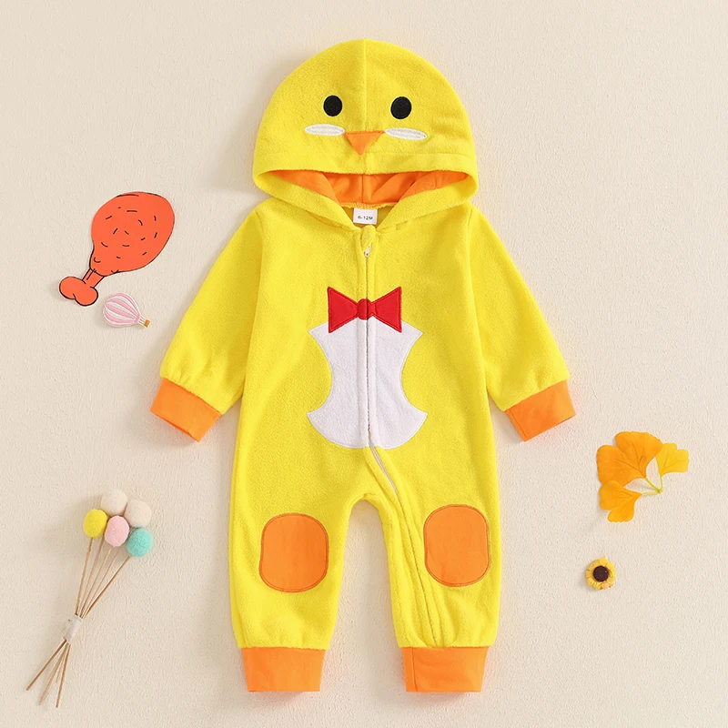 Halloween Baby Costume Long Sleeved Yellow Hooded Cartoon Animal Jumpsuit For Male And Female Role-Playing Costumes