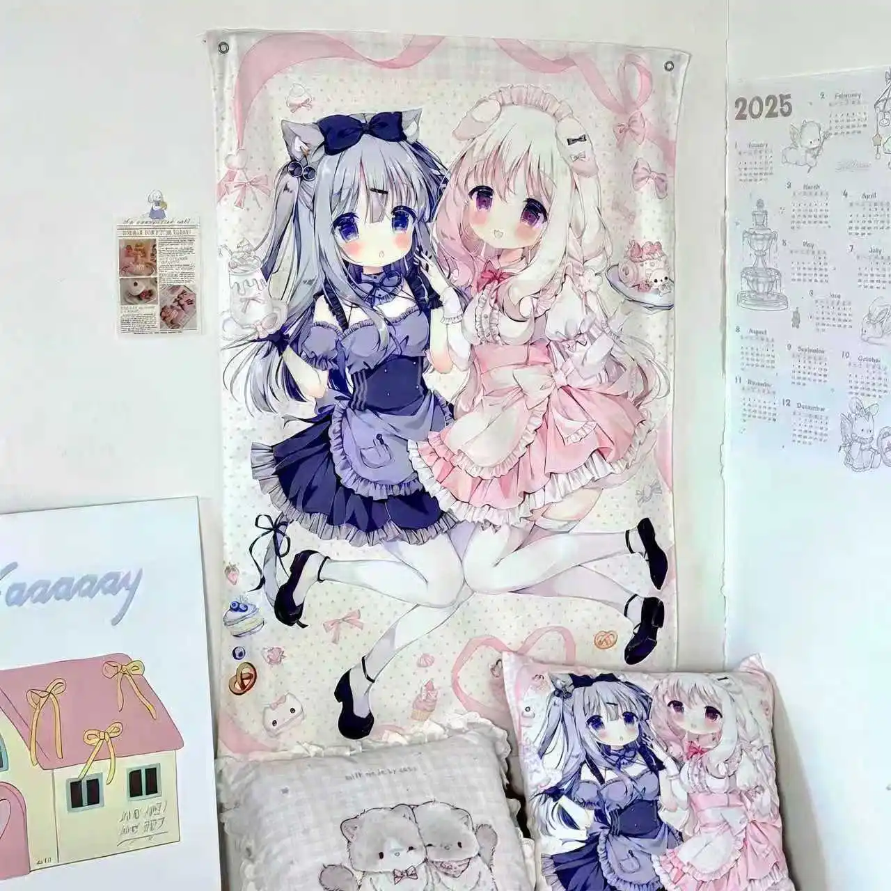 Original Japanese Anime Sweet Love Tapestry Otaku Room Mine Style Maid Aesthetic Wall Hanging For Bedroom Decor Background Cloth