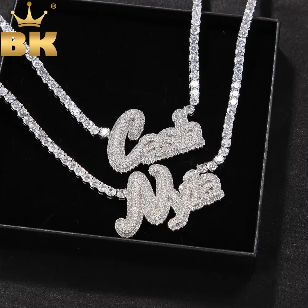 

THE BLING King NamePlate Weld Tennis Chain Curise Ice Out Handmade Pendant CZ Tennis Chain Necklaces Women Gift DIY