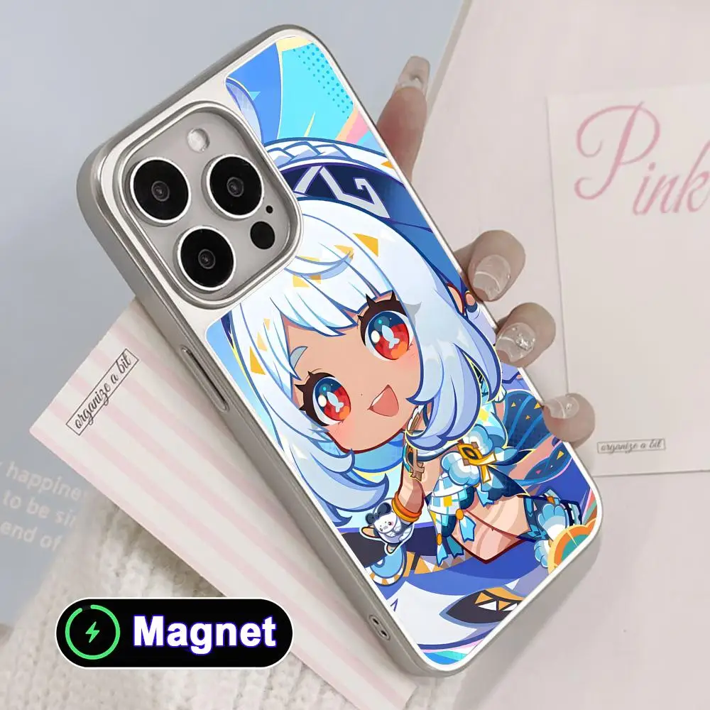 

Game GI Mualani Phone Case for iPhone 17 16 15 14 13 12 11 Air Pro Max Plus Electroplated Silver Magnet Cover