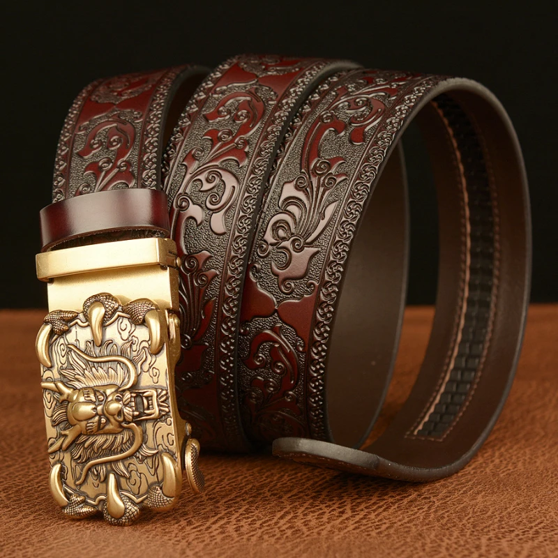 Cool Spicy Casual Carving Craft Dominant Claw Dragon Vintage Automatic Buckle Belt Fashionable and Personalized Men\'s Pant Belt