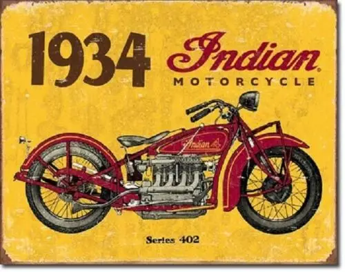 1934 Indian Motorcycles Advertisement Ad Distressed Garage Decor Metal Tin Sign