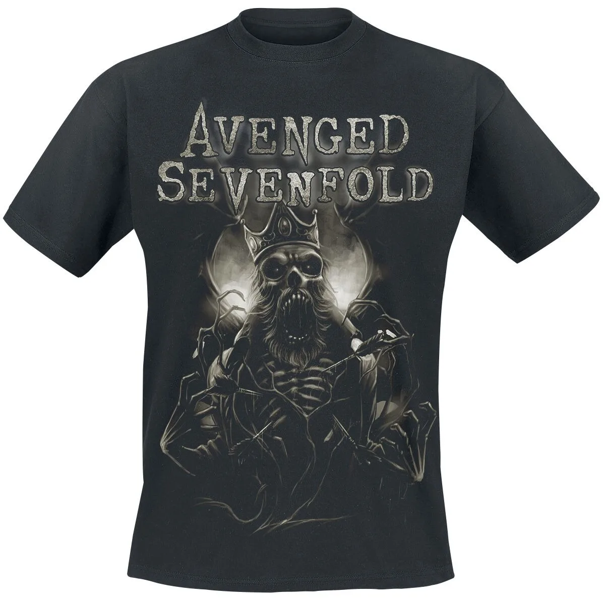 Avenged Sevenfold Skeleton King Print T-Shirt, 100 % Baumwolle, lässiges, neutrales T-Shirt, Heavy Metal Streetwear