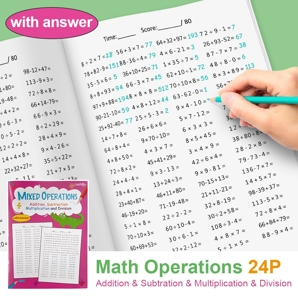Subtraction, Addition, Multiplication & Division Mixed Operations Math Workbook for Kids Mathematical Calculation Test Books