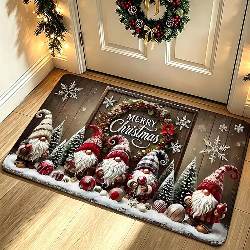 Christmas Door Mat Gnome Pattern Santa Claus Outdoor Indoor Gingerbread Man Non-Slip Carpet 2026 Merry Christmas Home Decor