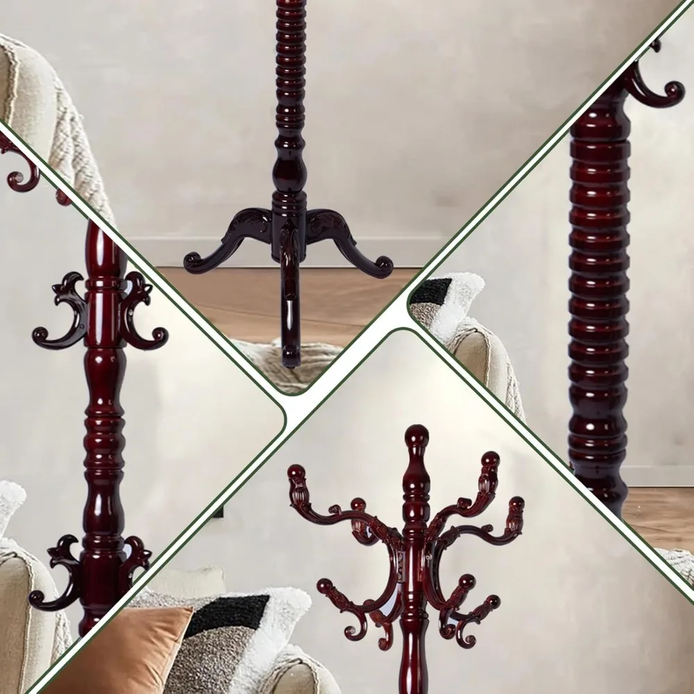 رف معطف خشبي قائم بذاته مع 14 خطافًا، ارتفاع قابل للتعديل، شديد التحمل، قاعدة مستديرة صلبة - حامل معطف شجرة القاعة للمنزل #4