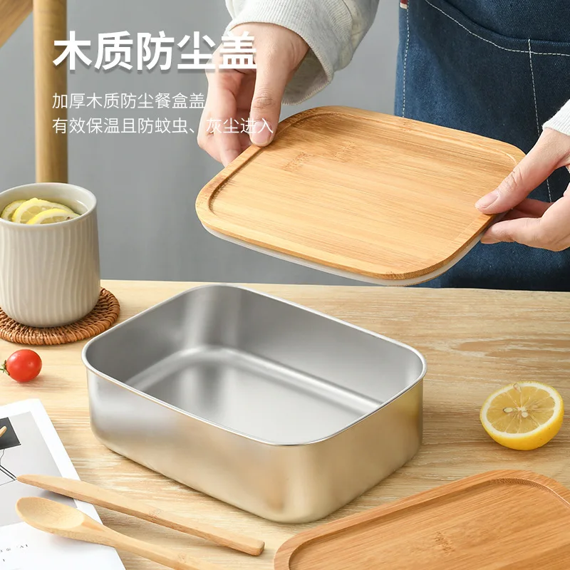 CX stainless steel food grade bamboo cover lunch box simple bento lunch box sealing ring anti-leakage 3