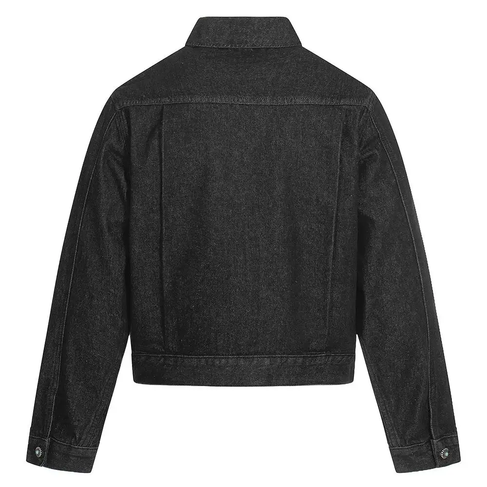 Men Vintage Denim Jacket Plane Buckle Turquoise Button Coat Casual American Retro Streetwear Black Top Outerwear