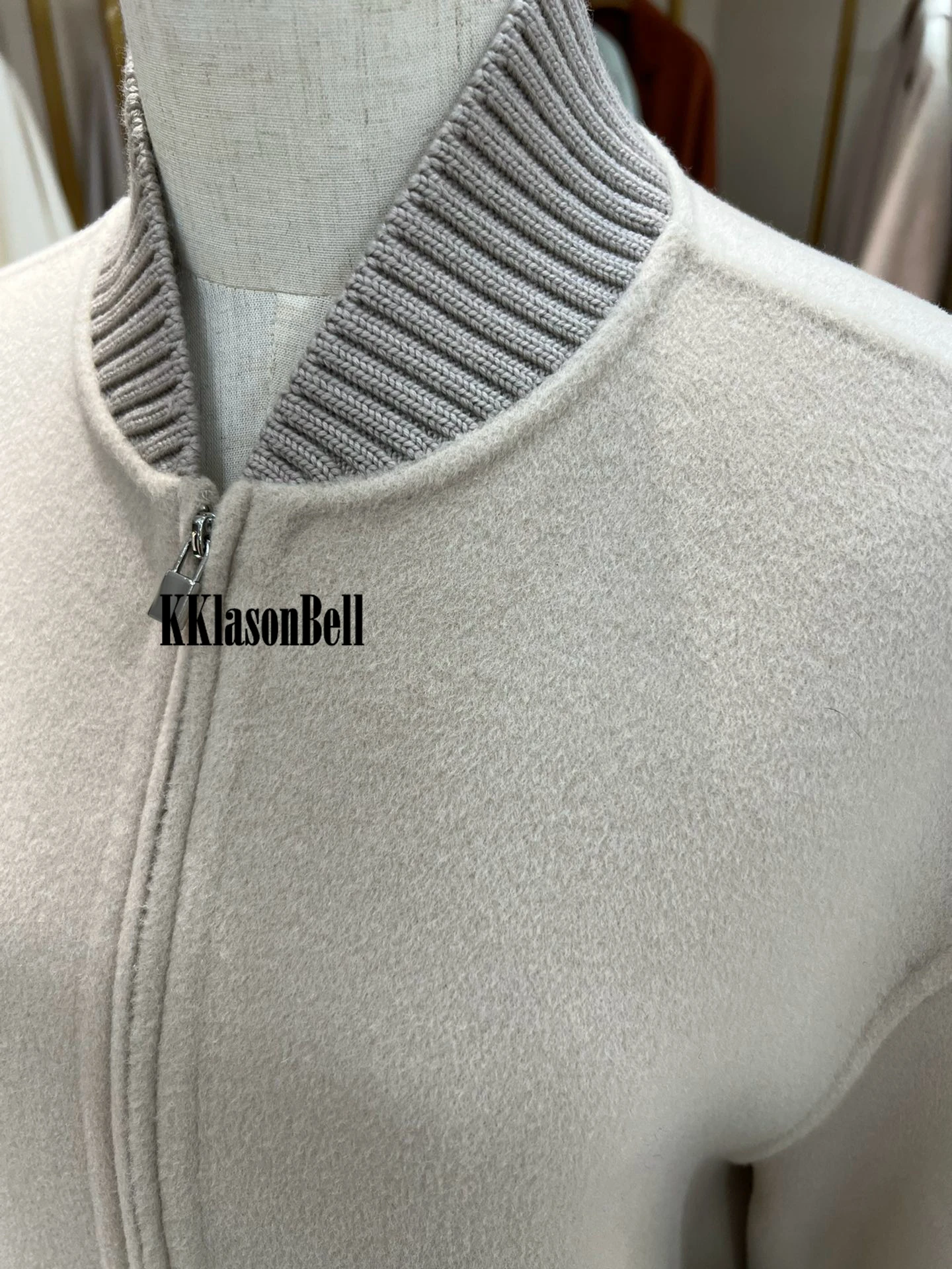 12.13 KKlasonBell Fashion Keep Warm Ribbed Stand Collar Loose Side Split Mid-Calf Cashmere Wool Coat Women