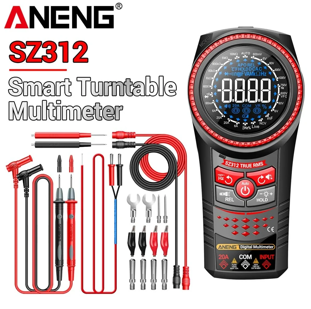 

ANENG SZ312 Professional Digital Turntable Multimeter 6000 Counts AC/DC Voltage Current NCV Ohm Temperature Zero Live Line Check